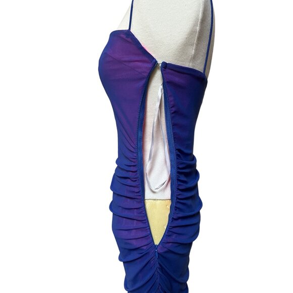 Superdown Issa Mesh Mini Dress Blue Pink Ruched Bodycon JPG Style Small - Picture 13 of 15